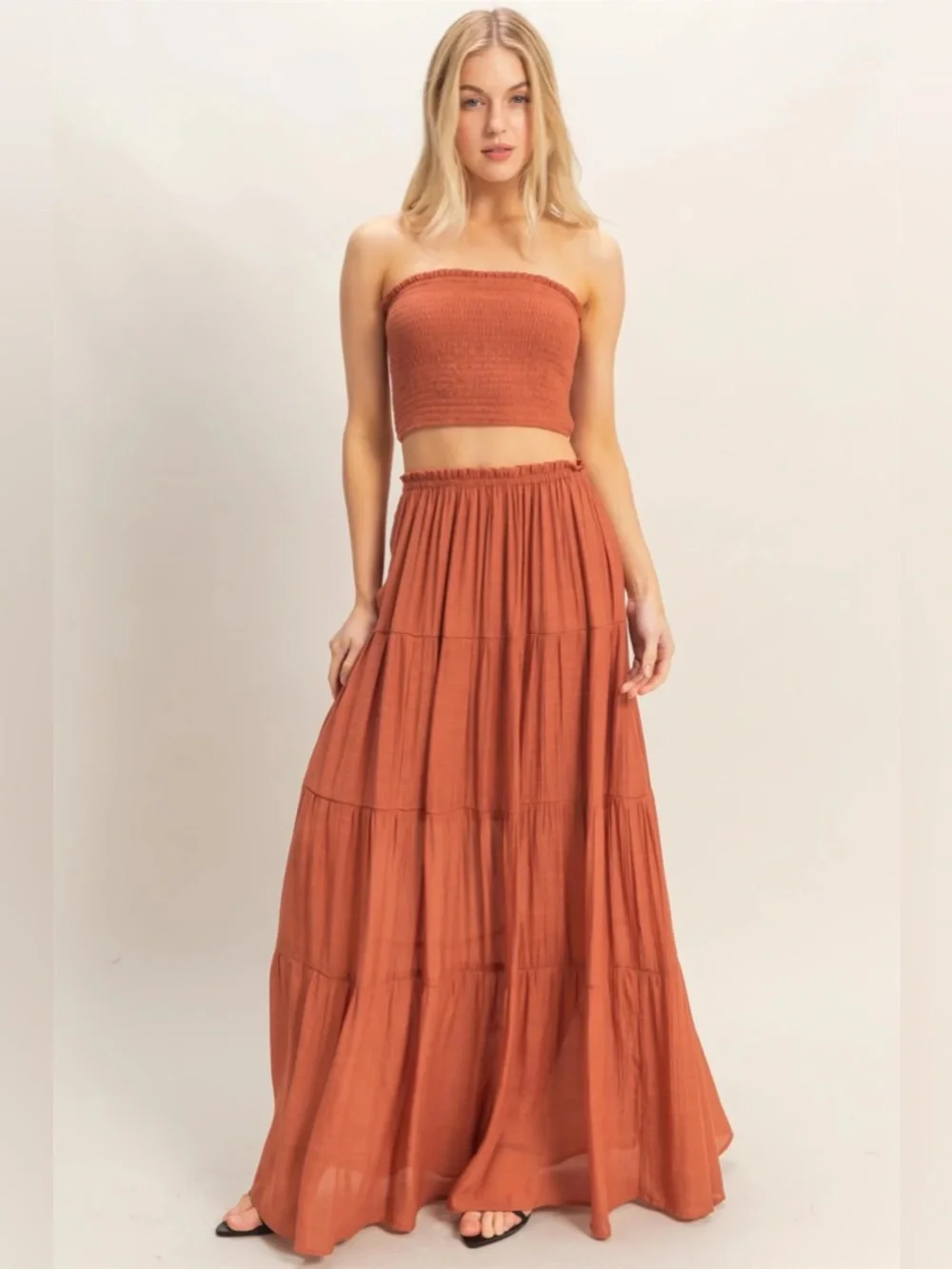 HYFVE Rust Maxi Skirt & Smocked Tube Top Set - Burnt Orange - Picture 5 of 7